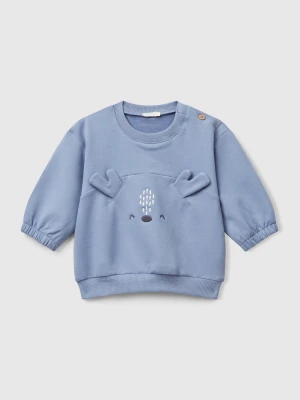 Benetton, Sweatshirt With Embroidery And Patches, size 82, Sky Blue, Kids United Colors of Benetton