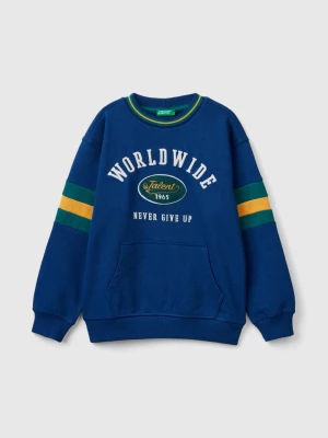 Benetton, Sweatshirt With Embroidery In Cotton Blend, size 3XL, Blue, Kids United Colors of Benetton