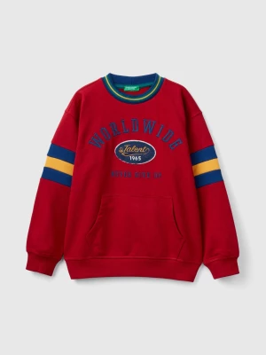 Benetton, Sweatshirt With Embroidery In Cotton Blend, size XL, Red, Kids United Colors of Benetton