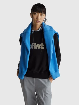 Benetton, Sweatshirt With Embroidery, Size: M, Black, Women United Colors of Benetton