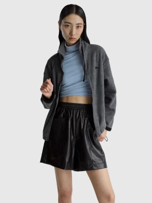 Benetton, Sweatshirt With Fleece Zipper, Size: OS, Dark Gray, Women United Colors of Benetton