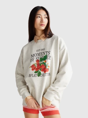 Benetton, Sweatshirt With Fruit Print, size OS, Light Gray, Women United Colors of Benetton