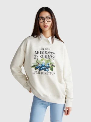 Benetton, Sweatshirt With Fruit Print, size OS, Light Gray, Women United Colors of Benetton