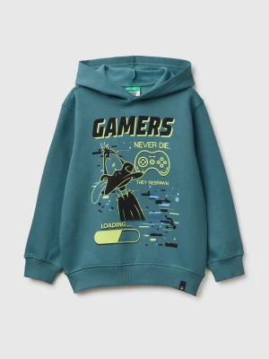Benetton, Sweatshirt With Gamer Print, Size: XL, Turquoise, Kids United Colors of Benetton