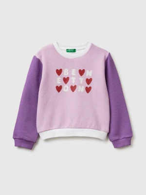 Benetton, Sweatshirt With Glitter Logo Print, Size: 110, Lilac, Kids United Colors of Benetton