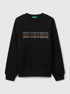 Benetton, Sweatshirt With Glittery Logo Print, Size: XL, Black, Kids United Colors of Benetton