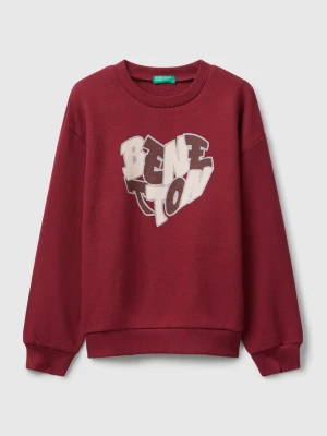 Benetton, Sweatshirt With Glittery Logo Print, Size: XL, Burgundy, Kids United Colors of Benetton