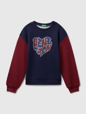 Benetton, Sweatshirt With Glittery Logo Print, size XL, Dark Blue, Kids United Colors of Benetton