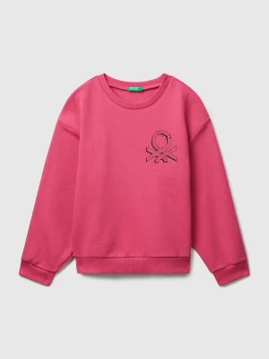 Benetton, Sweatshirt With Glittery Logo Print, Size: XL, Fuchsia, Kids United Colors of Benetton