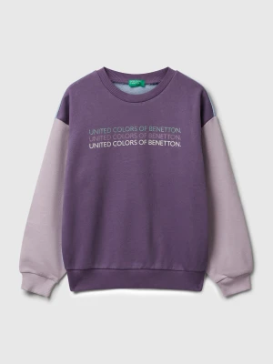 Benetton, Sweatshirt With Glittery Logo Print, Size: S, Violet, Kids United Colors of Benetton