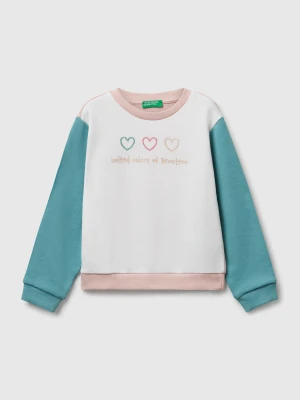 Benetton, Sweatshirt With Glittery Print, Size: 116, Creamy White, Kids United Colors of Benetton