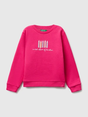 Benetton, Sweatshirt With Glittery Print, Size: 82, Fuchsia, Kids United Colors of Benetton