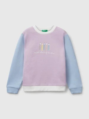 Benetton, Sweatshirt With Glittery Print, Size: 98, Violet, Kids United Colors of Benetton