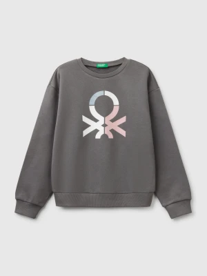 Benetton, Sweatshirt With Glittery Print, size XL, Dark Gray, Kids United Colors of Benetton