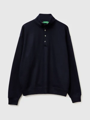 Benetton, Sweatshirt With Half Button Closure, Size: XS, Dark Blue, Men United Colors of Benetton