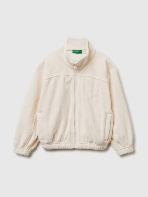 Benetton, Sweatshirt With Heart Embroidery, Size: 116, Creamy White, Kids United Colors of Benetton