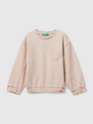 Benetton, Sweatshirt With Heart Patch, Size: 116, Soft Pink, Kids United Colors of Benetton