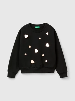 Benetton, Sweatshirt With Heart Sequins, size XL, Black, Kids United Colors of Benetton