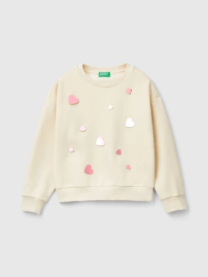 Benetton, Sweatshirt With Heart Sequins, size XL, Creamy White, Kids United Colors of Benetton