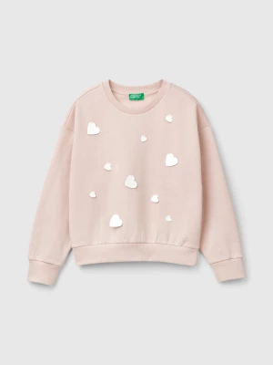 Benetton, Sweatshirt With Heart Sequins, size XL, Soft Pink, Kids United Colors of Benetton