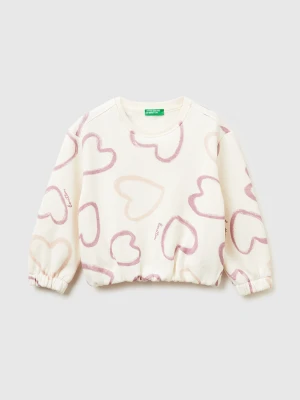 Benetton, Sweatshirt With Hearts Print, Size: 116, Creamy White, Kids United Colors of Benetton