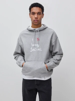 Benetton, Sweatshirt With Hood And Slogan Print, Size: XS, Light Gray, Men United Colors of Benetton