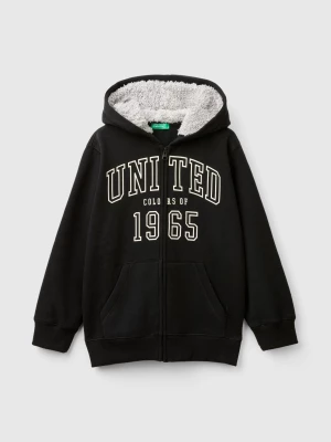 Benetton, Sweatshirt With Lined Hood, size XL, Black, Kids United Colors of Benetton