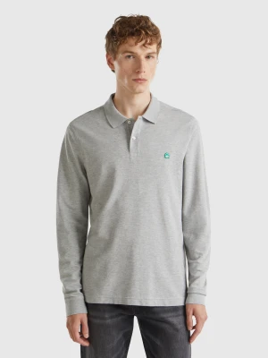 Benetton, Long Sleeve Organic Cotton Polo, size XL, Light Gray, Men United Colors of Benetton