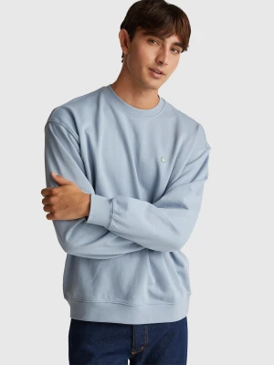 Benetton, Sweatshirt With Logo Patch, Size: XS, Light Blue, Men United Colors of Benetton