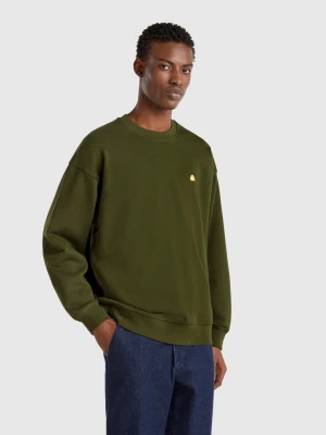 Benetton, Sweatshirt With Logo Patch, size XL, Military Green, Men United Colors of Benetton