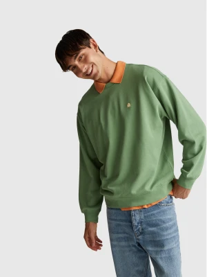 Benetton, Sweatshirt With Logo Patch, Size: XL, Military Green, Men United Colors of Benetton