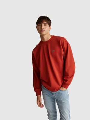 Benetton, Sweatshirt With Logo Patch, Size: XS, Orange, Men United Colors of Benetton