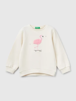 Benetton, Sweatshirt With Petal Look Applique, size 116, Creamy White, Kids United Colors of Benetton