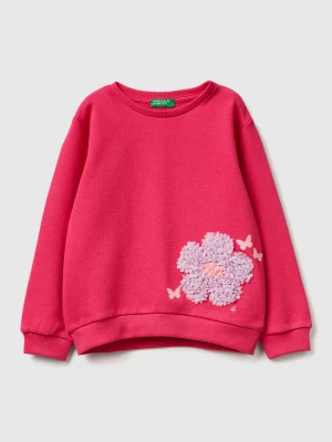 Benetton, Sweatshirt With Petal Look Applique, Size: 116, Fuchsia, Kids United Colors of Benetton