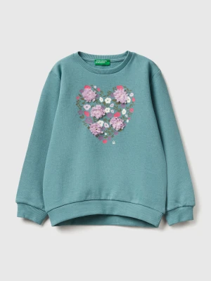 Benetton, Sweatshirt With Petal Look Applique, Size: 116, Sky Blue, Kids United Colors of Benetton