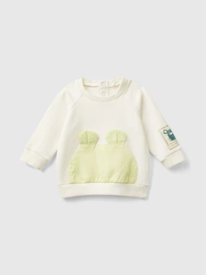 Benetton, Sweatshirt With Pocket And Applique, size 50, Creamy White, Kids United Colors of Benetton