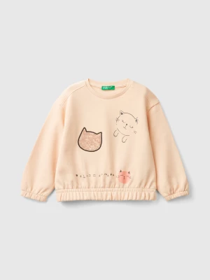 Benetton, Sweatshirt With Print And Sequins, size 104, Soft Pink, Kids United Colors of Benetton