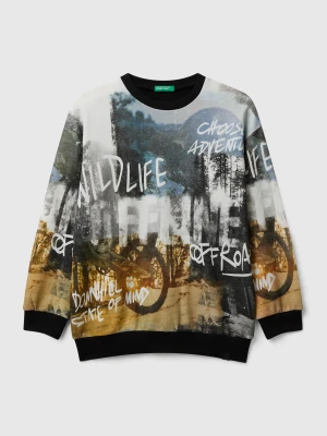 Benetton, Sweatshirt With Print, Size: 2XL, Black, Kids United Colors of Benetton