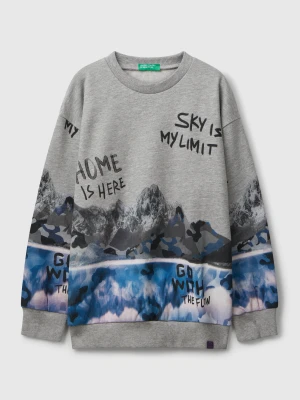 Benetton, Sweatshirt With Print, Size: XL, Light Gray, Kids United Colors of Benetton