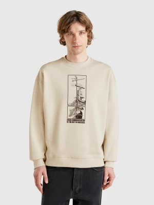 Benetton, Sweatshirt With Print, size XL, Beige, Men United Colors of Benetton