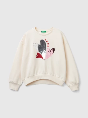 Benetton, Sweatshirt With Sequins, size XL, Creamy White, Kids United Colors of Benetton