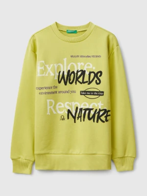 Benetton, Sweatshirt With Slogan Print, Size: S, Yellow, Kids United Colors of Benetton