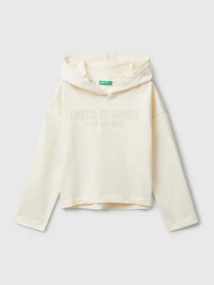 Benetton, Sweatshirt With Slogan Print, Size: XL, Creamy White, Kids United Colors of Benetton