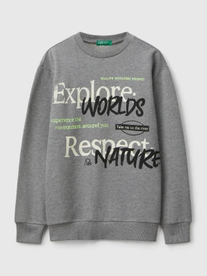 Benetton, Sweatshirt With Slogan Print, size XL, Dark Gray, Kids United Colors of Benetton