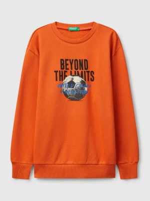 Benetton, Sweatshirt With Slogan Print, size XL, Orange, Kids United Colors of Benetton