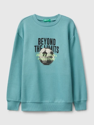 Benetton, Sweatshirt With Slogan Print, Size: XL, Sky Blue, Kids United Colors of Benetton