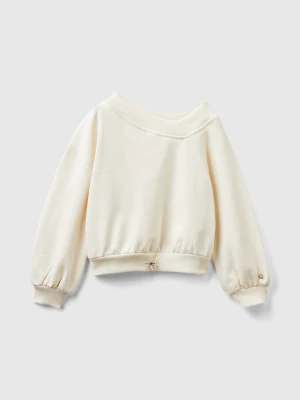 Benetton, Sweatshirt With Uneven Neckline, size XL, Creamy White, Kids United Colors of Benetton