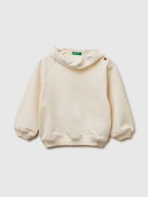 Benetton, Sweatshirt With Velvet Collar, Size: 116, Creamy White, Kids United Colors of Benetton