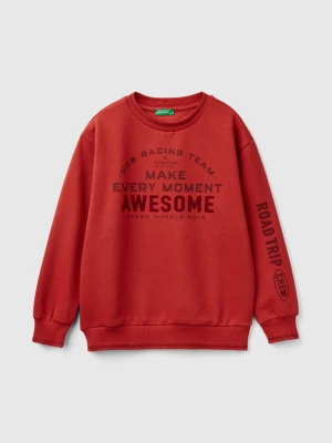 Benetton, Sweatshirt With Velvet Effect Print, size XL, Brick Red, Kids United Colors of Benetton