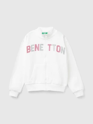 Benetton, Sweatshirt With Zip And Collar, size XL, Creamy White, Kids United Colors of Benetton